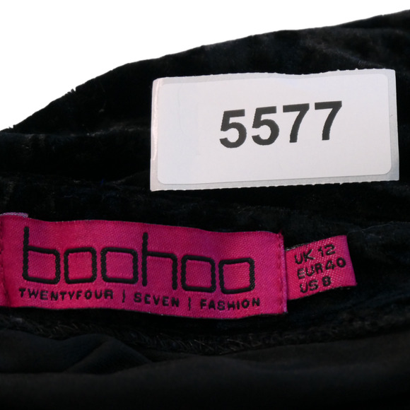 Boohoo Sweater Dress Womens Size 6 8 Black Textured Stretch Velvet Velour Ruched - Picture 11 of 11